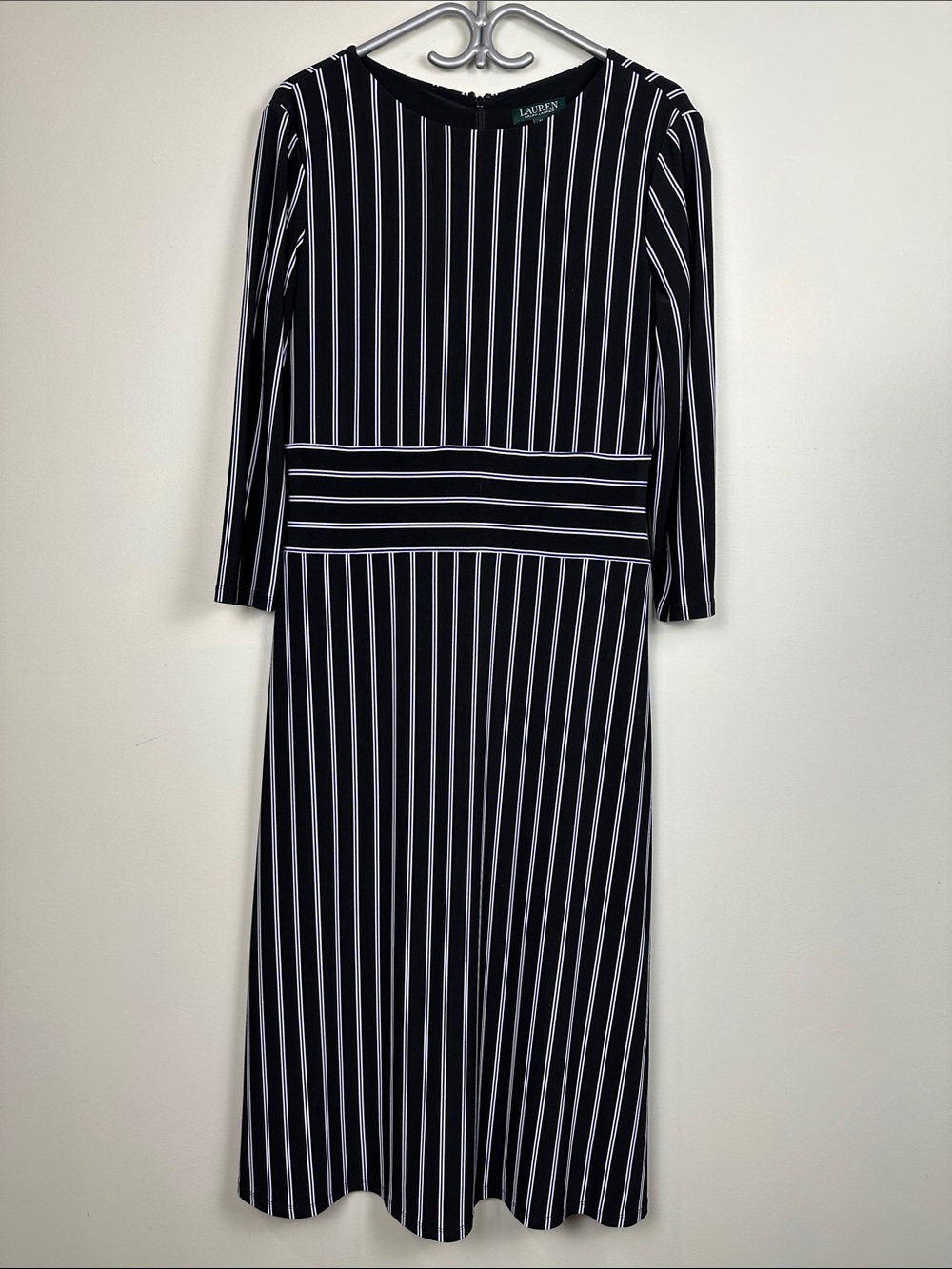 Ralph Lauren striped long sleeved dress Officecore minimalist stretchy workwear
